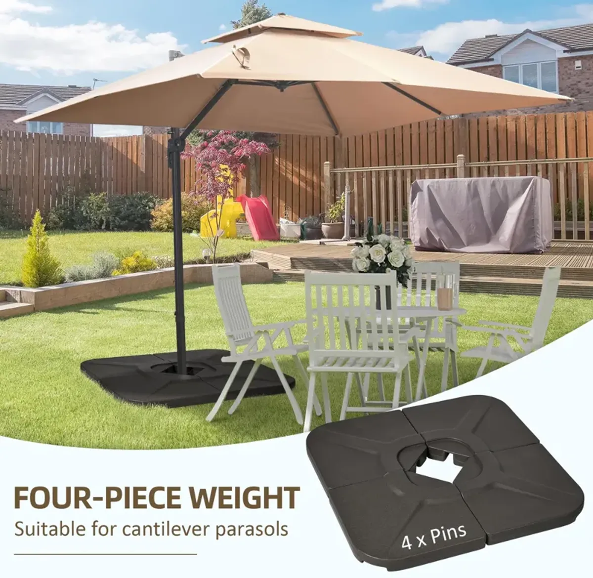 Brown Cantilever Support: 4-Piece 175lb Square Umbrella Base Weights