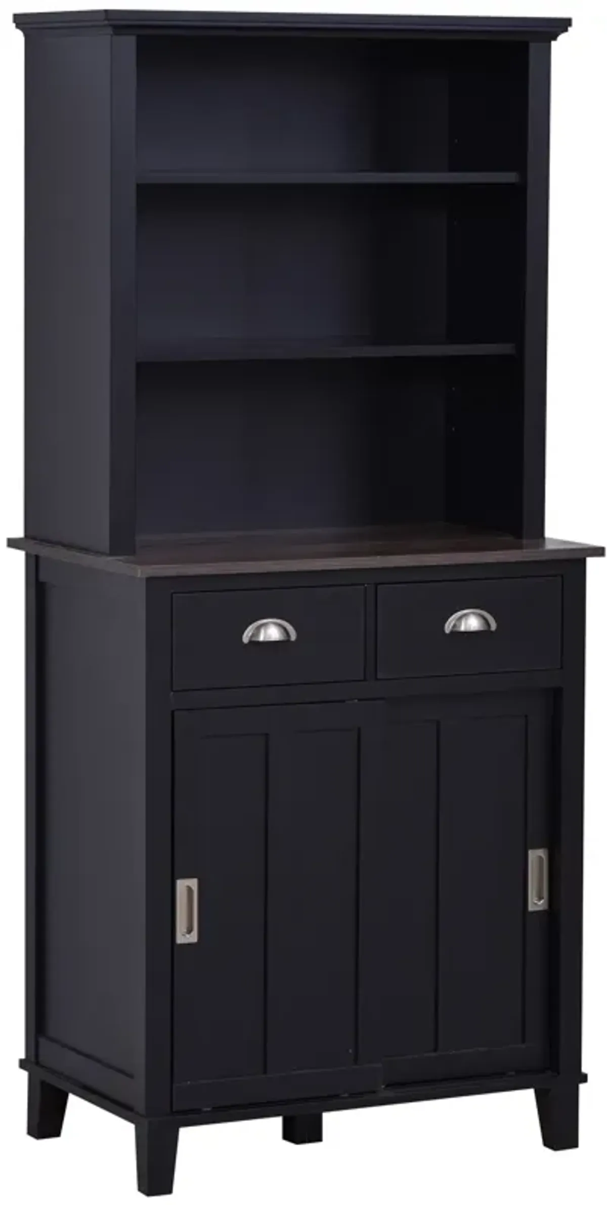 Black Kitchen Organizer: Pantry Cabinet with Sliding Doors and Drawers