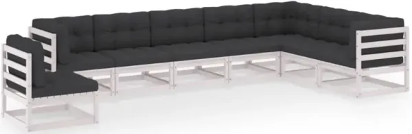 vidaXL 8 Piece Garden Lounge Set with Cushions White Solid Pinewood