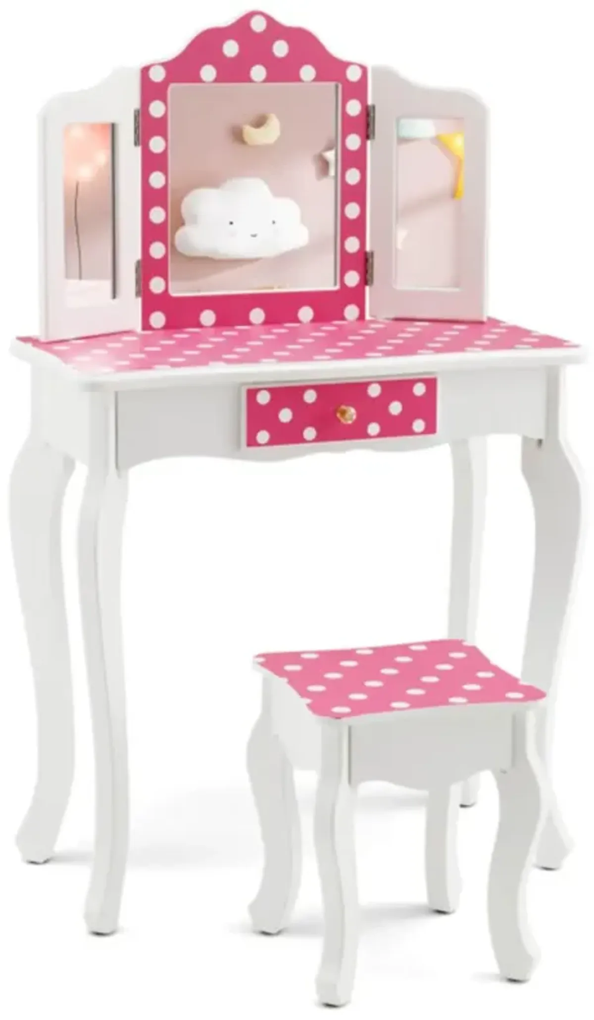 Hivvago Kids Vanity Table and Stool Set with Cute Polka Dot Print-Pink
