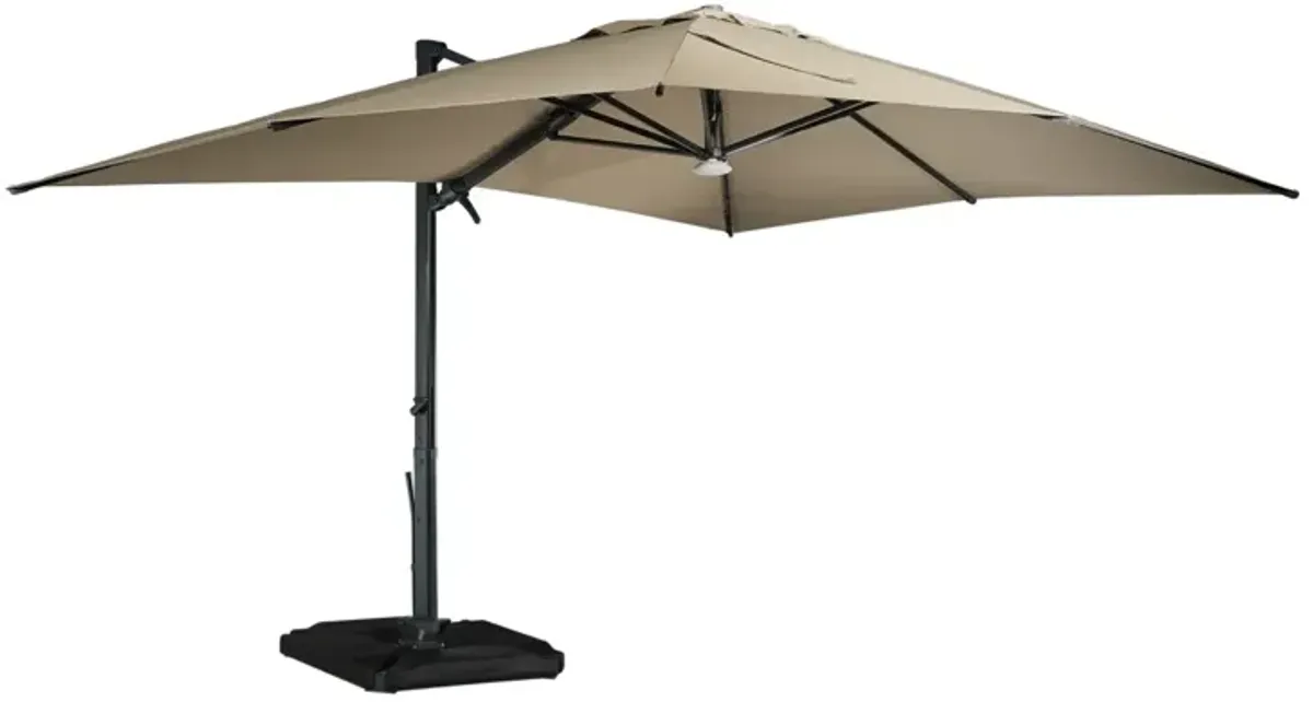 MONDAWE 13ft Square Solar LED Cantilever Patio Umbrella with Included Base & Bluetooth Light