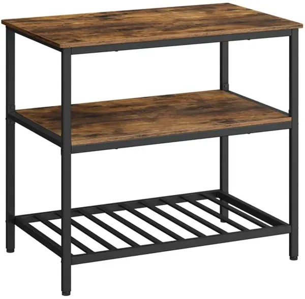 Chiha 39 Inch Kitchen Island, 3 Shelves, Slatted Design, Black, Brown - Benzara