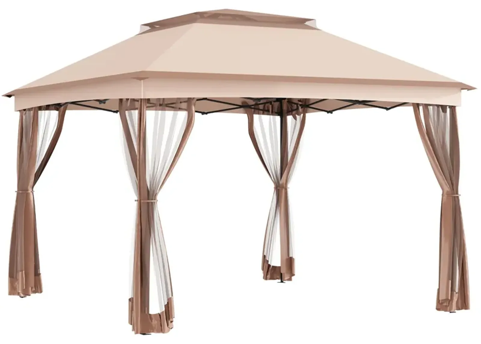 Khaki Event Shelter: 11'x11' Pop-Up Gazebo with 2-Tier Top & Netting