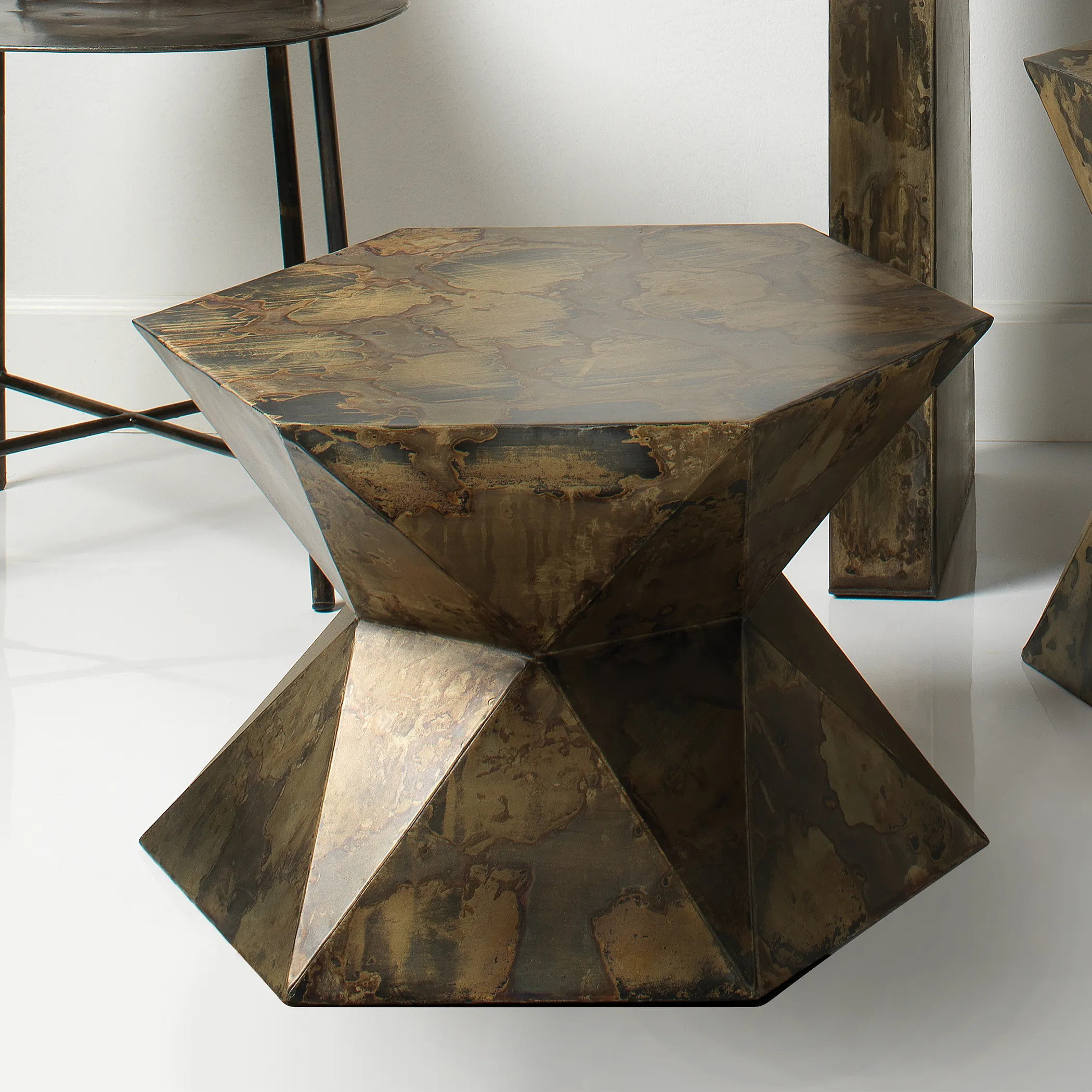 Crown Side Table, Acid Wash Metal