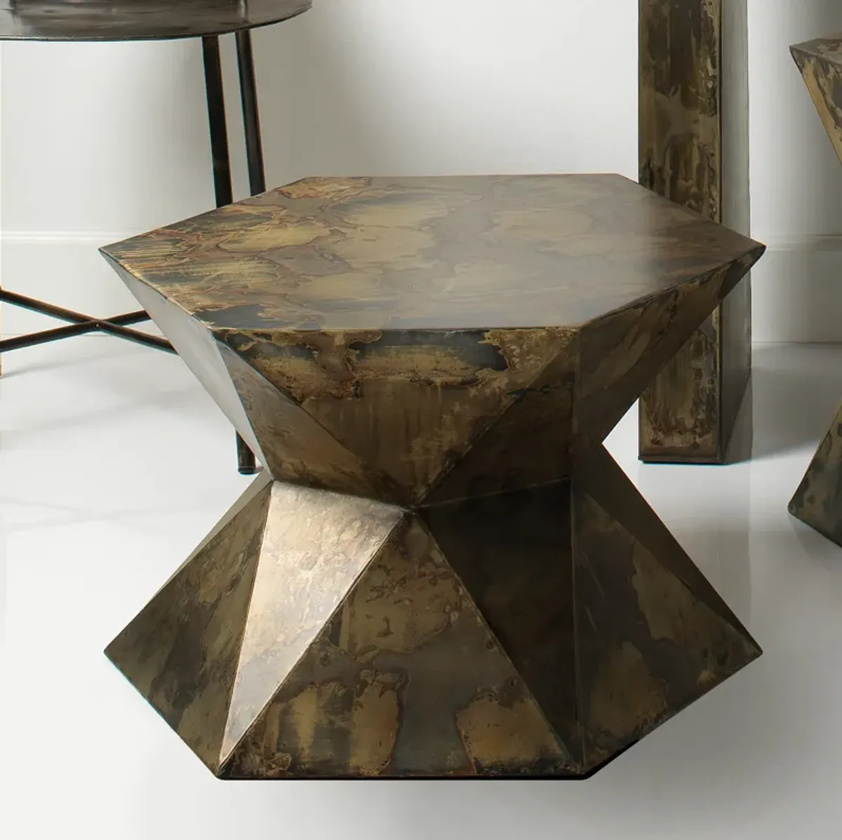 Crown Side Table, Acid Wash Metal