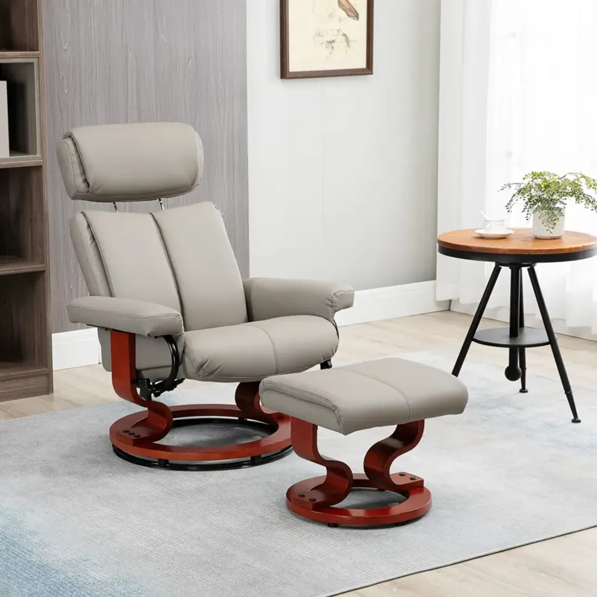 Grey Living Room Comfort: Swivel Recliner Chair with Ottoman