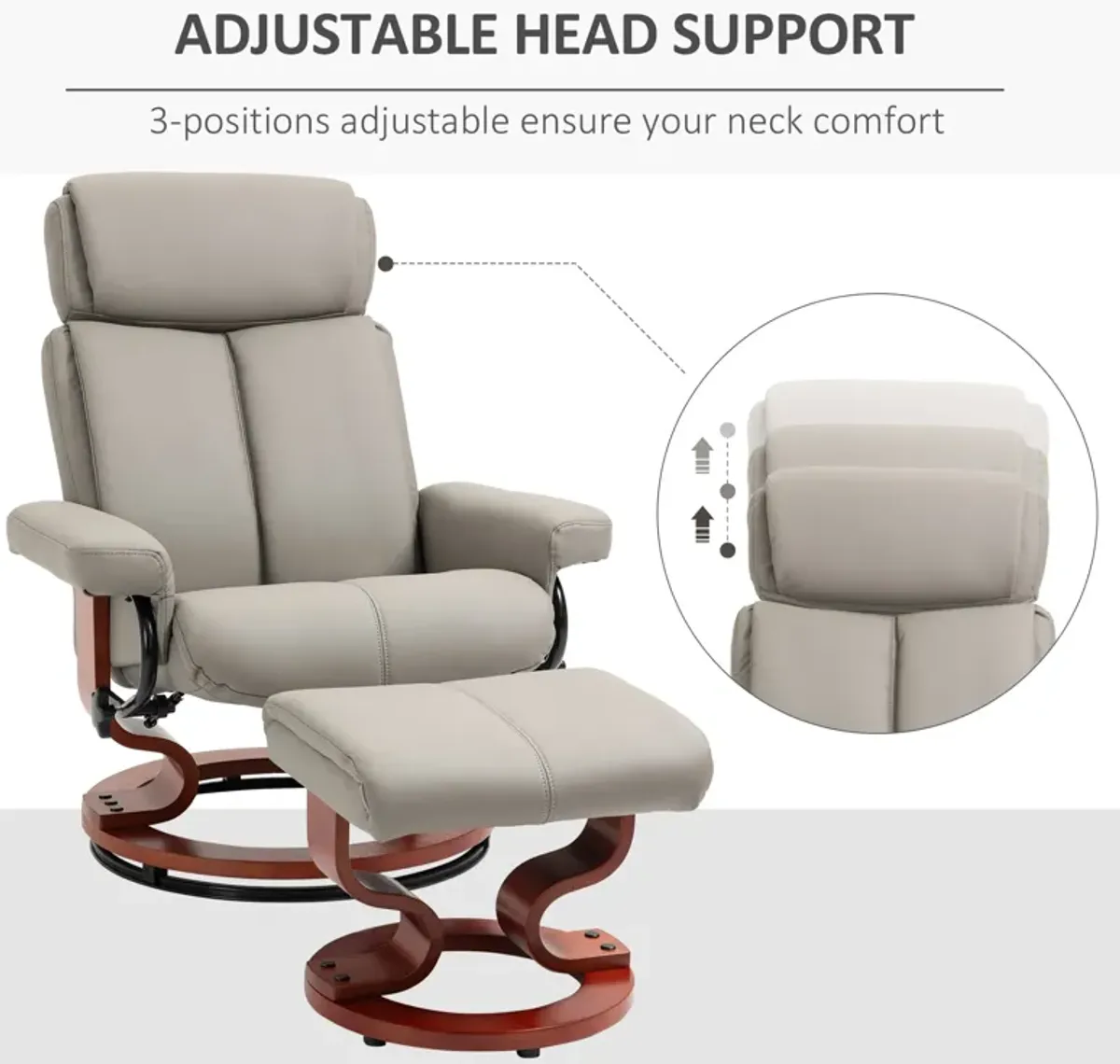 Grey Living Room Comfort: Swivel Recliner Chair with Ottoman