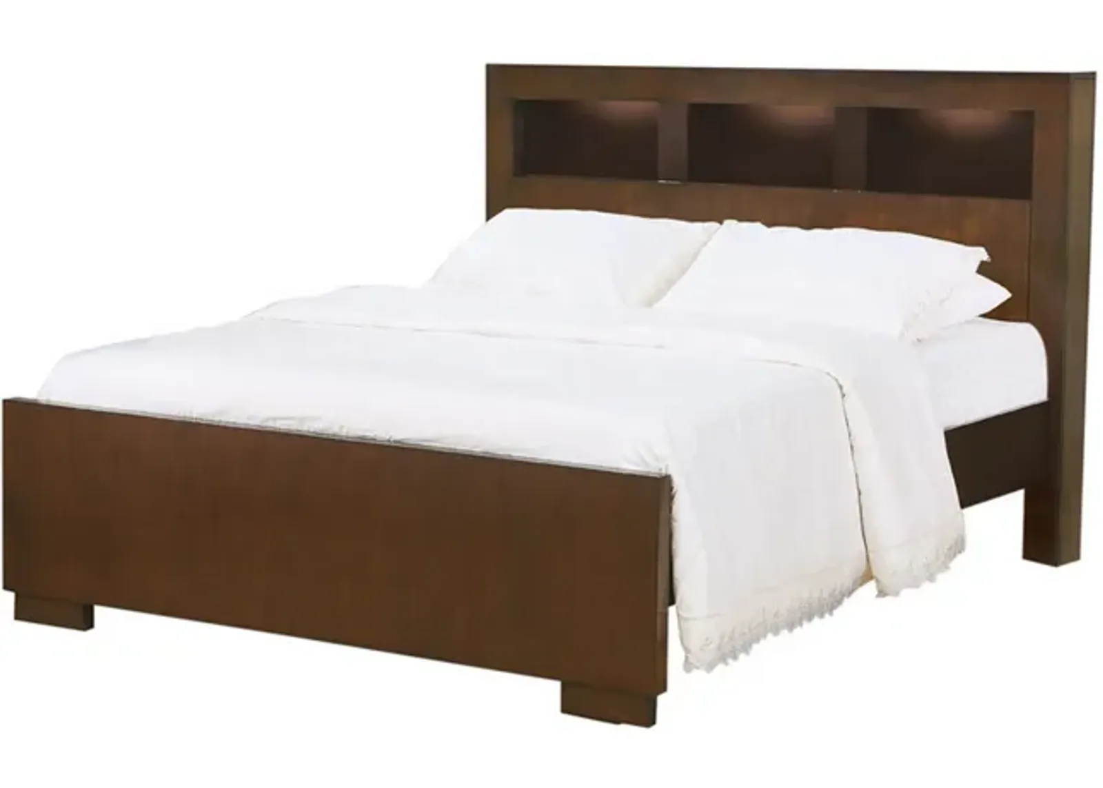 3 Open Bookcase Queen King Size Bed with Soft Light