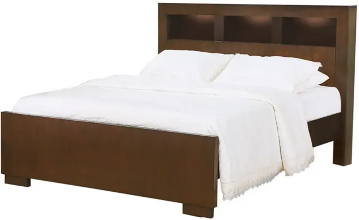 3 Open Bookcase Queen King Size Bed with Soft Light