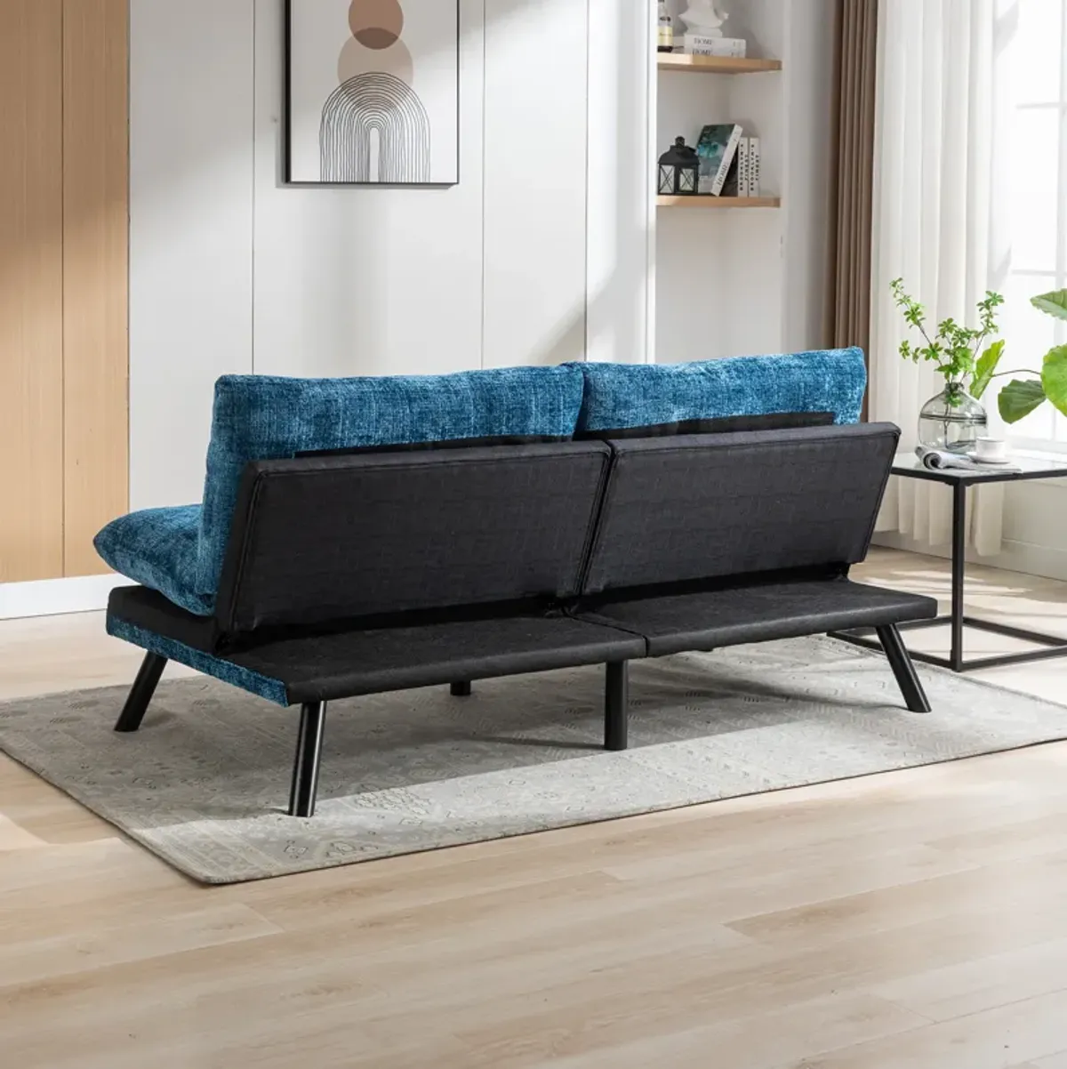 Convertible Sofa Bed Loveseat Futon - Adjustable Lounge Couch with Metal Legs