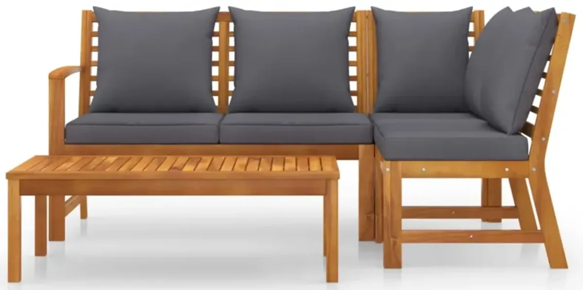 vidaXL 4 Piece Garden Lounge Set with Cushion Solid Acacia Wood