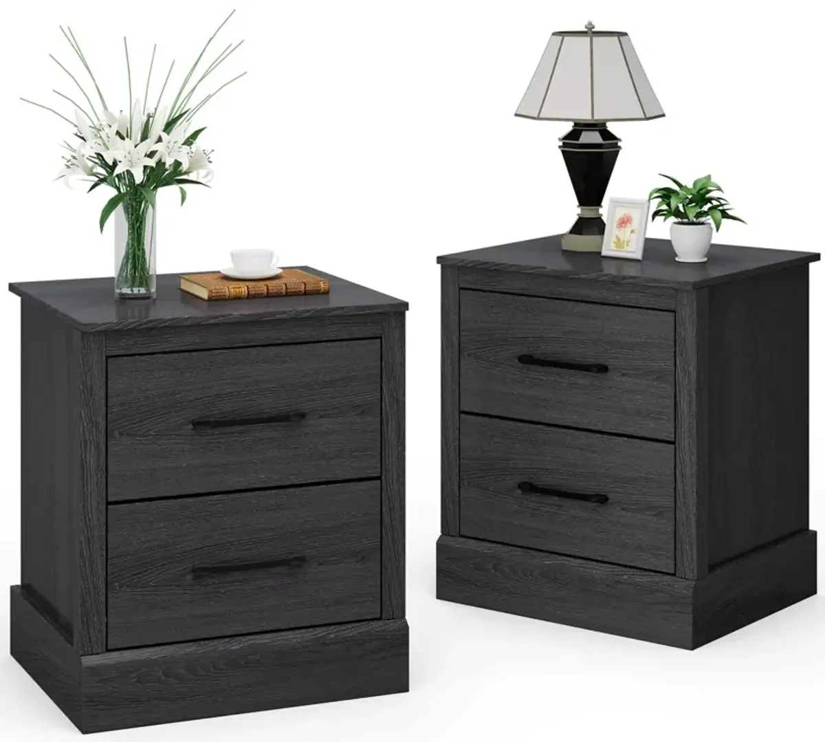 Wood Compact Floor Nightstand with Storage Drawers