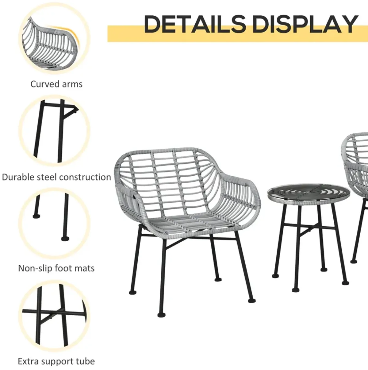 Cream White Bistro Set: 3-Piece PE Rattan Furniture with Cushions