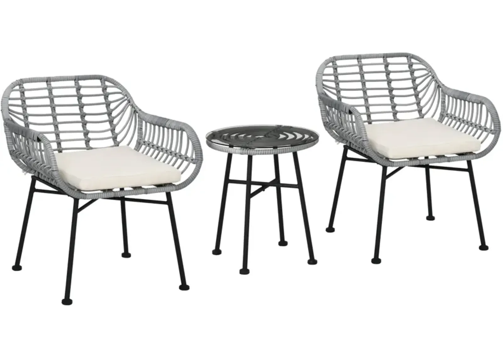 Cream White Bistro Set: 3-Piece PE Rattan Furniture with Cushions