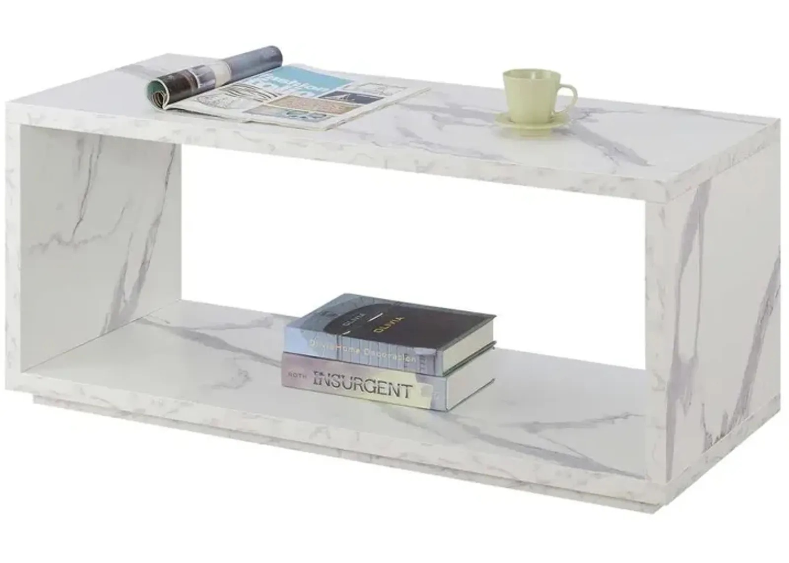 Convenience Concepts Northfield Admiral Coffee Table with Shelf, White Faux Marble