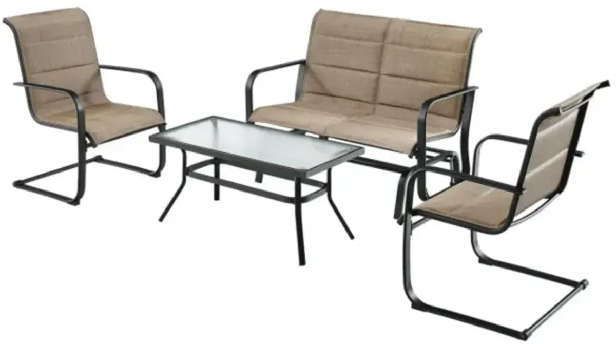 Hivvago 4 Pieces Outdoor Patio Furniture Set with Padded Glider Loveseat and Coffee Table