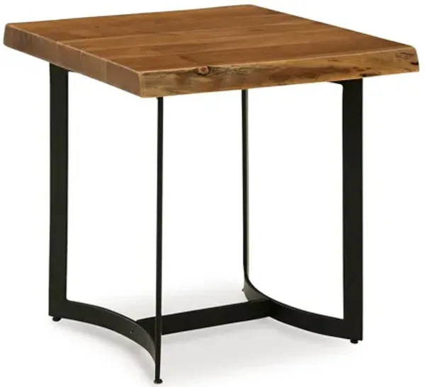 Dinno Side End Table, Black Metal, 24 Inch Rectangular Brown Wood - Benzara
