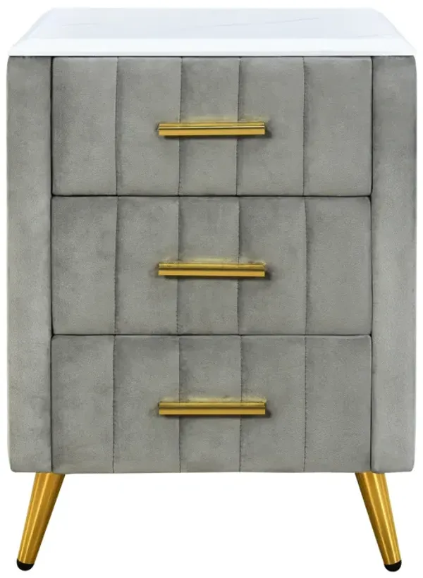 Merax Velvet Upholstered Nightstand with 3 Drawers