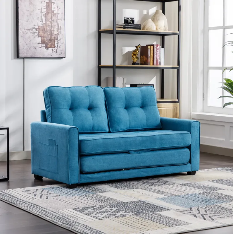 Merax 59.4" Loveseat Sofa with Pull-Out Bed Modern Upholstered Couch with Side Pocket for Living Room Office