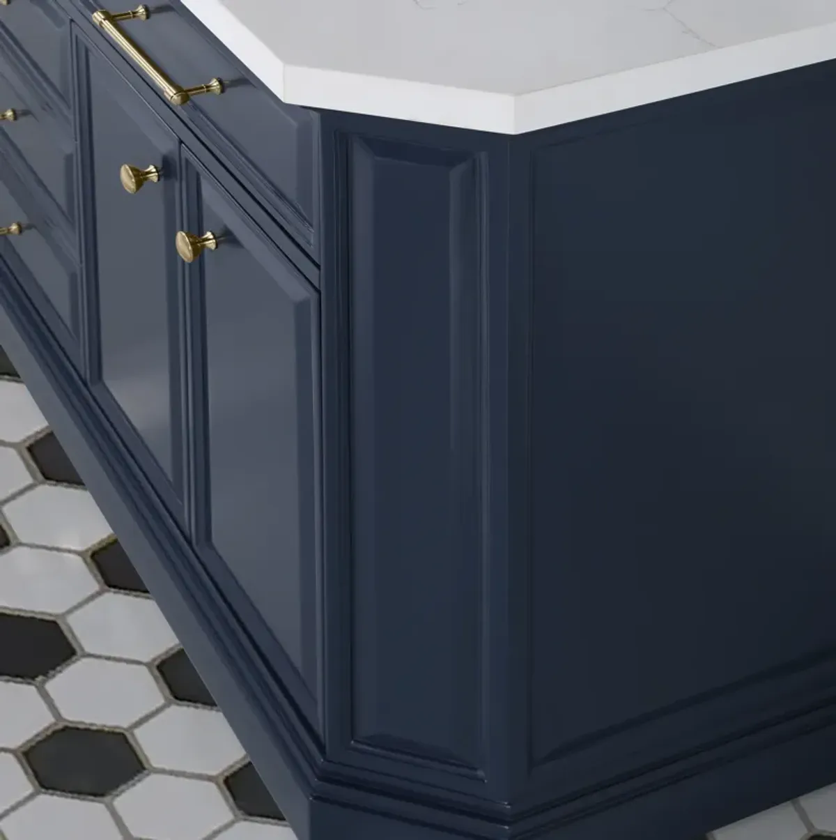 Palace 72 In. Double Sink Carrara Quartz Countertop Bath Vanity in Monarch Blue with Satin Gold Hardware