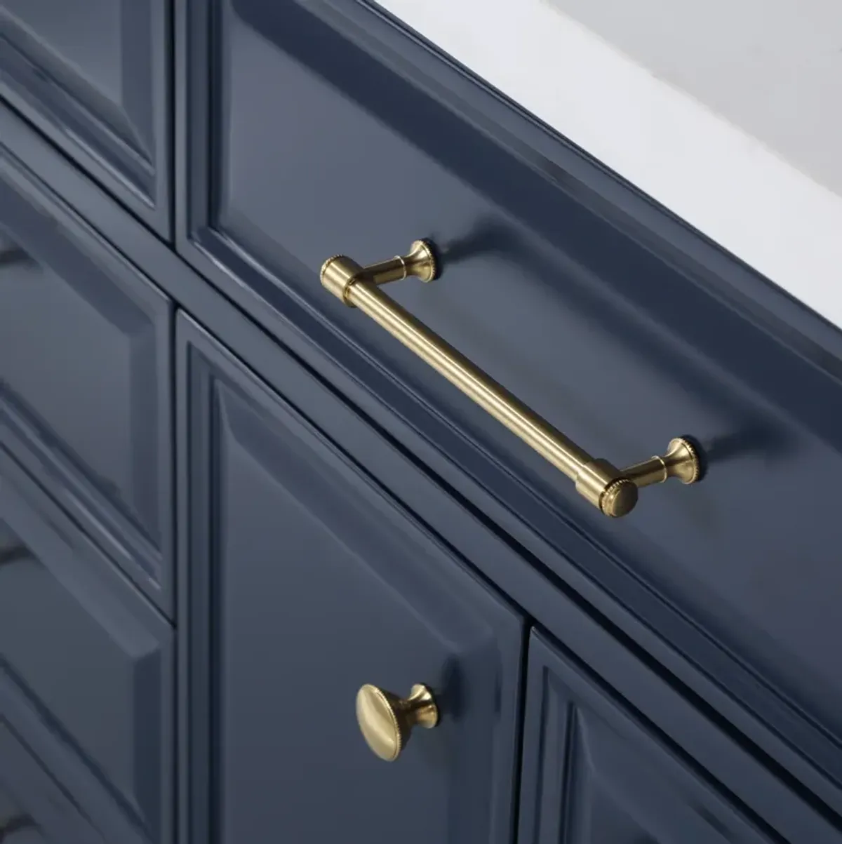 Palace 72 In. Double Sink Carrara Quartz Countertop Bath Vanity in Monarch Blue with Satin Gold Hardware