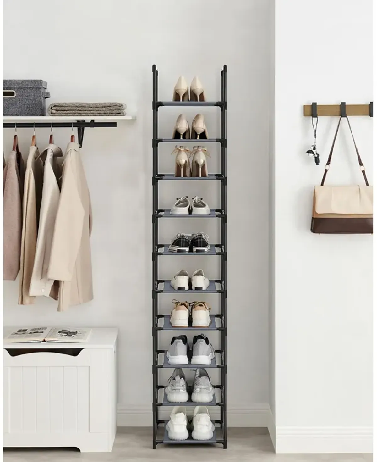 10-Tier Adjustable Shoe Rack for Efficient Storage and Organization