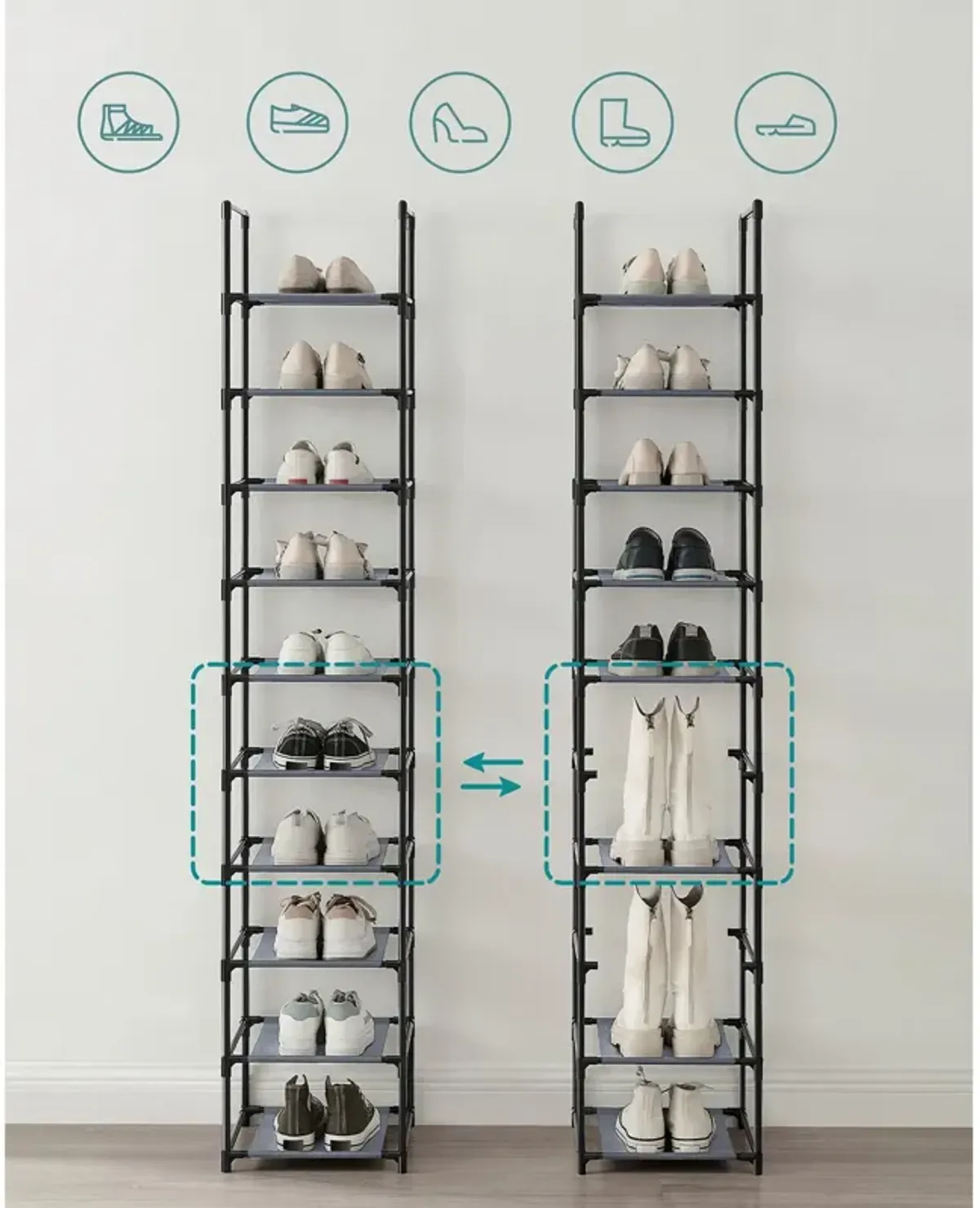 10-Tier Adjustable Shoe Rack for Efficient Storage and Organization