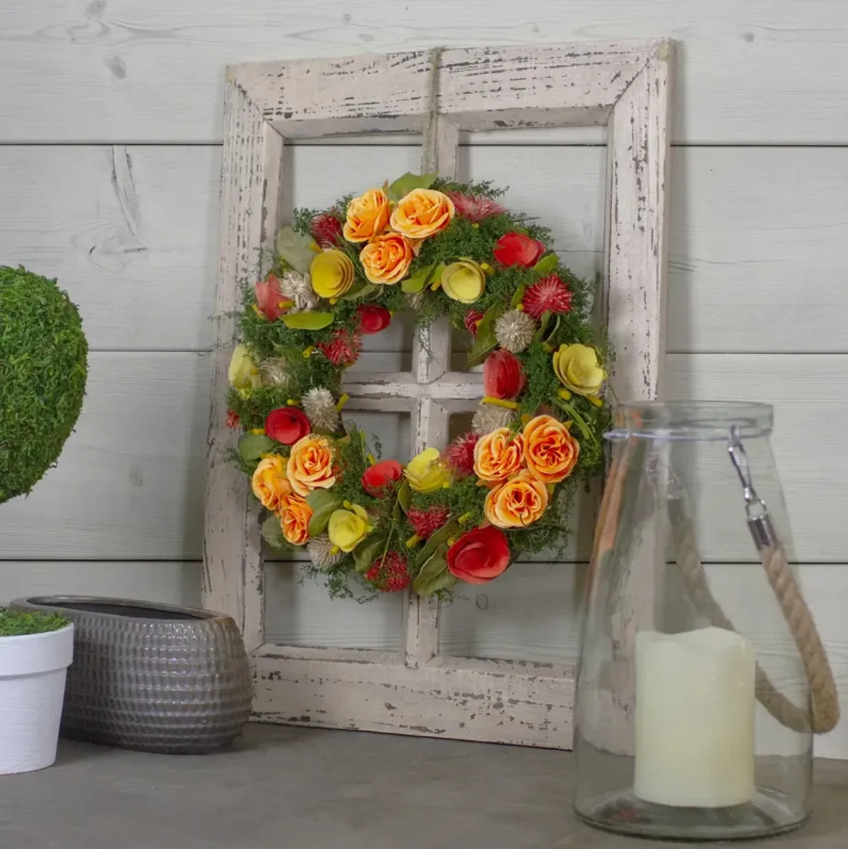 12" Wooden and Dried Floral with Moss and Twigs Spring Wreath - Unlit