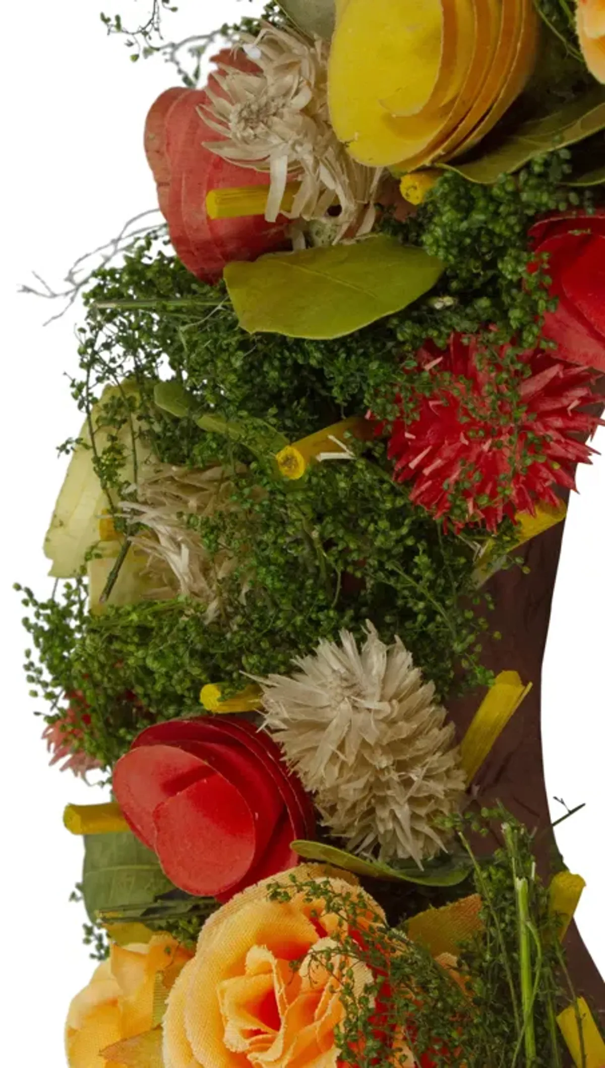 12" Wooden and Dried Floral with Moss and Twigs Spring Wreath - Unlit