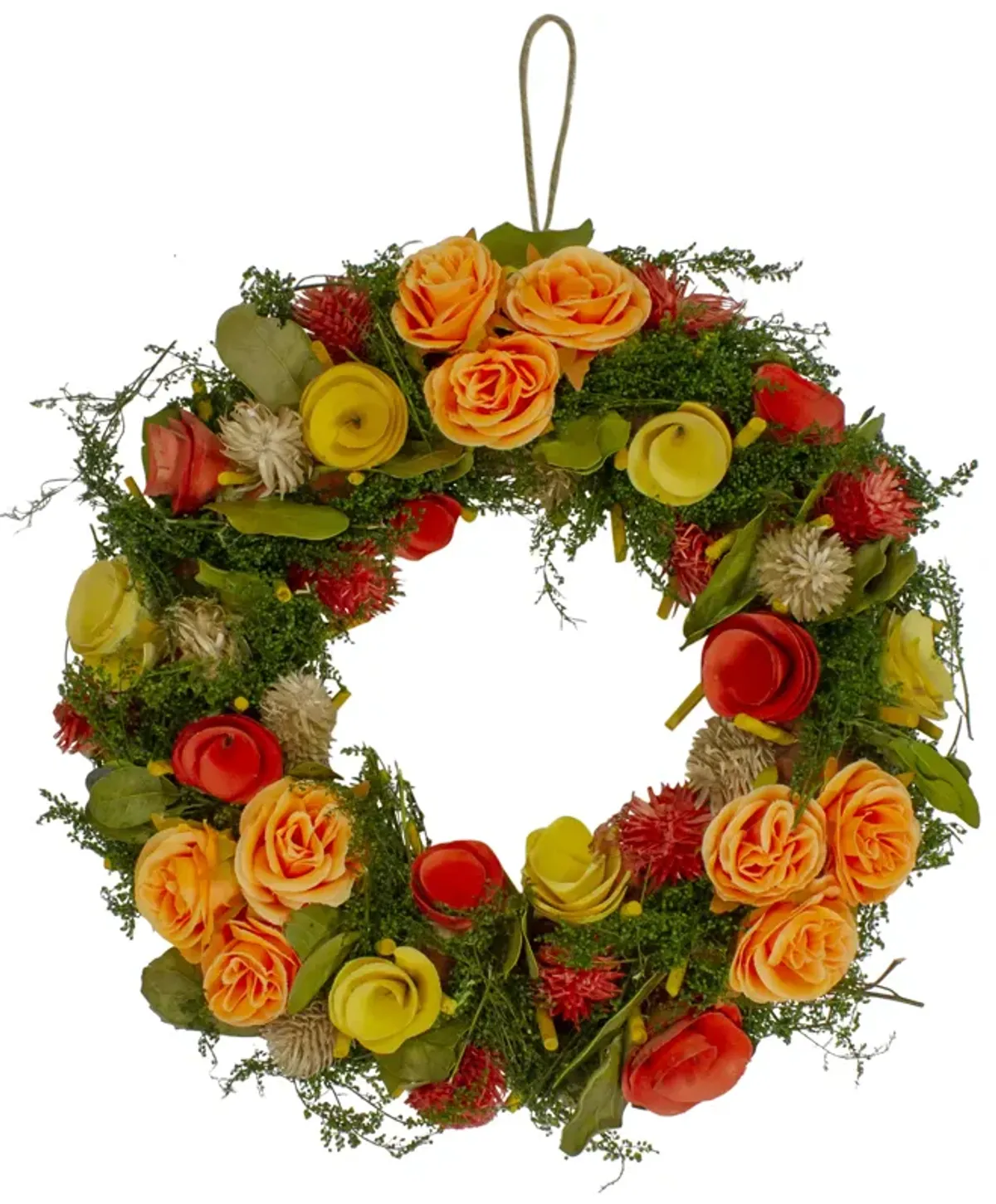 12" Wooden and Dried Floral with Moss and Twigs Spring Wreath - Unlit