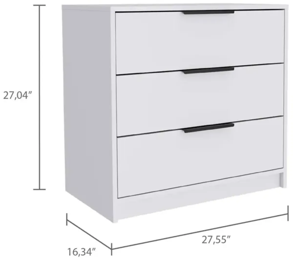 Kaia 3 Drawers Dresser, Superior Top - White