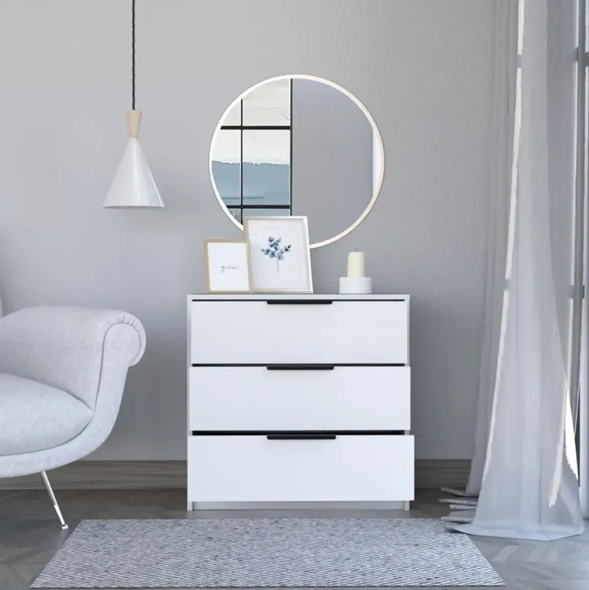 Kaia 3 Drawers Dresser, Superior Top - White