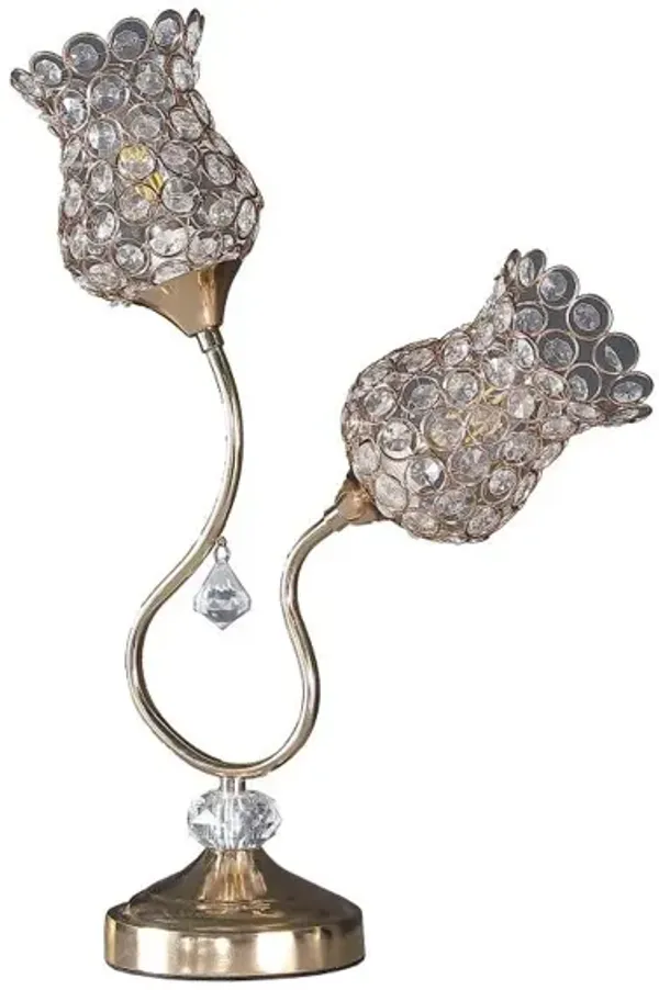 Hivvago 19" Gold Two Light Bedside Table Lamp With Clear Novelty Shade