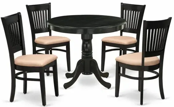 East West Furniture 5-Pc Dinette Room Set- 4 Wooden Chair and Modern dining room table - Linen Fabric Seat and Slatted Chair Back (Black Finish)