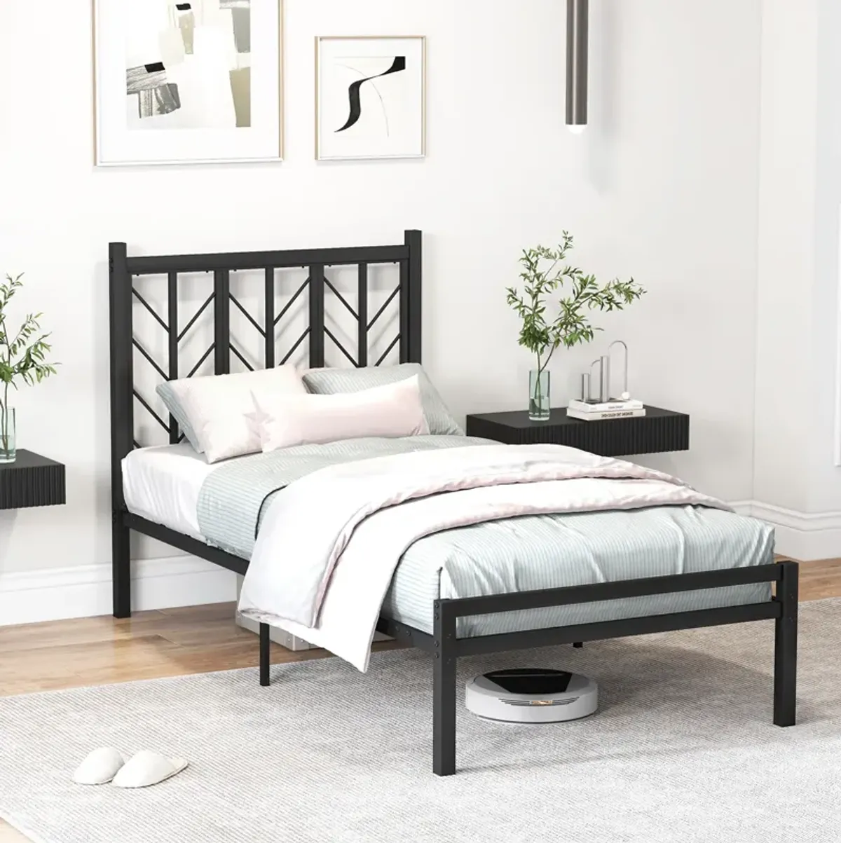 Metal Frame Platform Bed with Headboard, Sturdy and Stylish Design for Maximum Support and Comfort