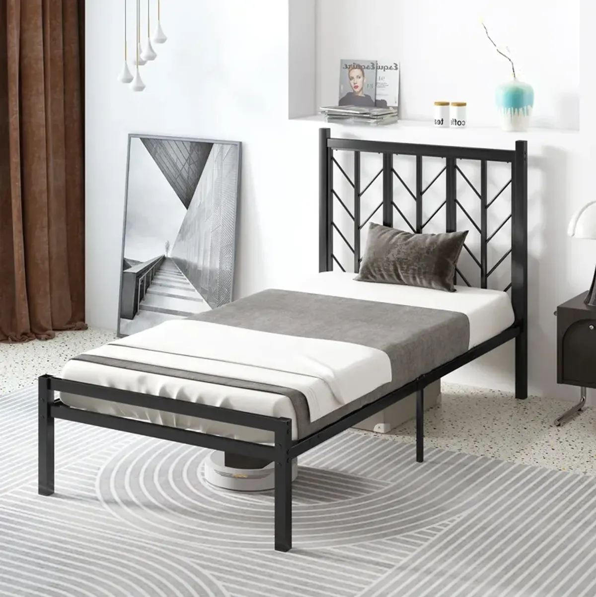 Metal Frame Platform Bed with Headboard, Sturdy and Stylish Design for Maximum Support and Comfort