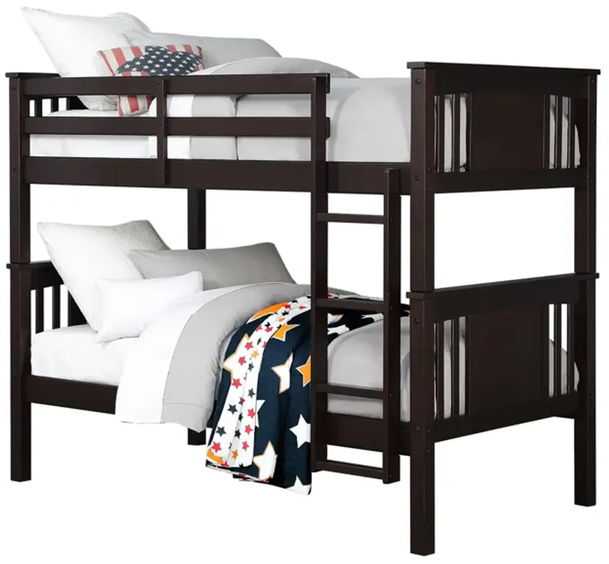 DHP Abigail Twin-Over-Twin Bunk Bed with Ladder, Espresso