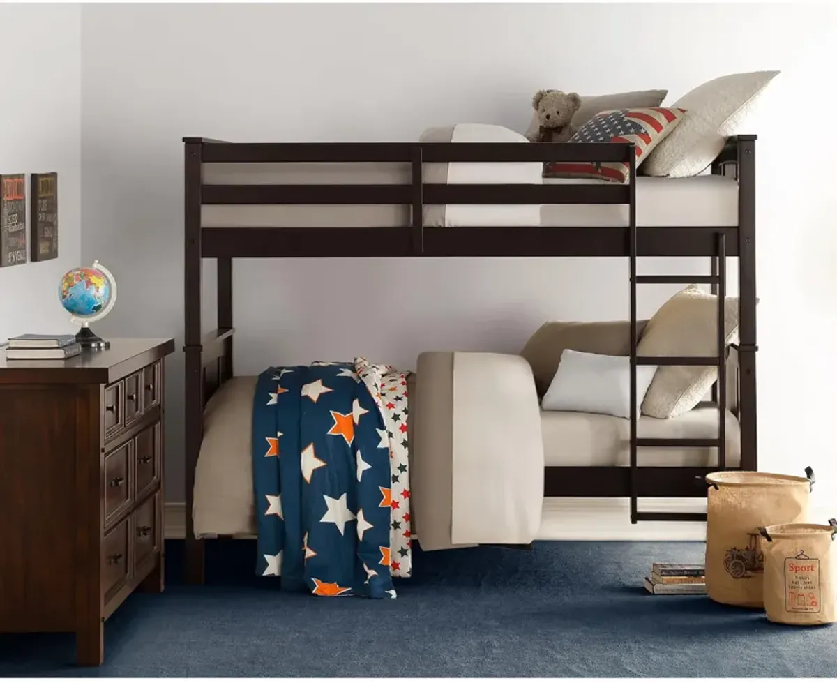 DHP Abigail Twin-Over-Twin Bunk Bed with Ladder, Espresso