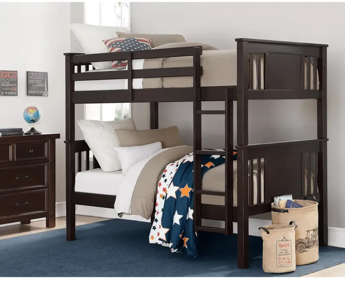 DHP Abigail Twin-Over-Twin Bunk Bed with Ladder, Espresso