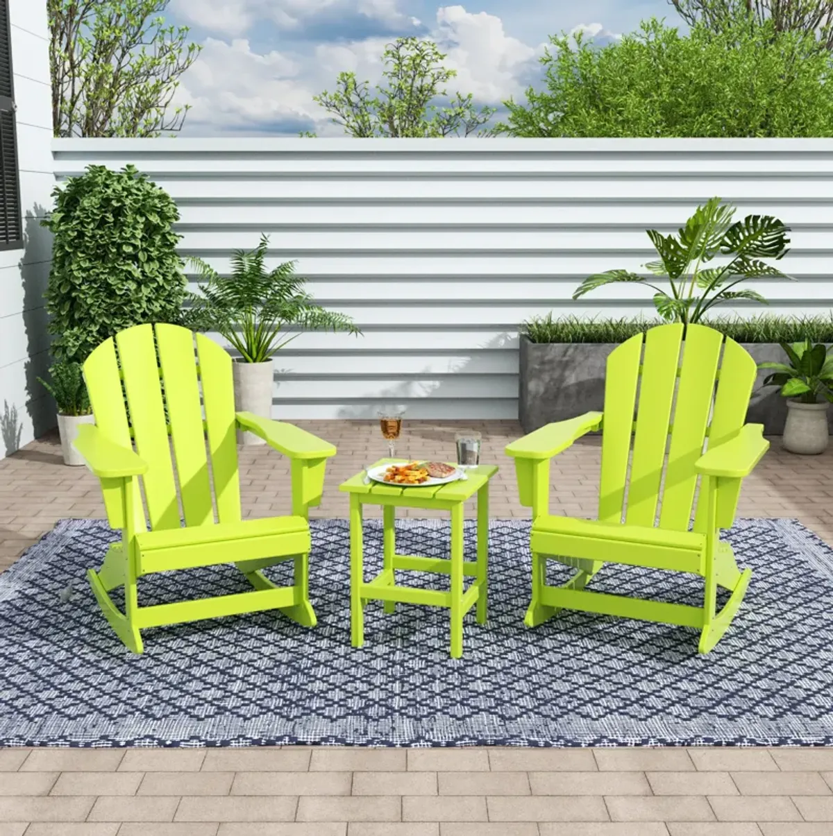 WestinTrends 3-Piece Outdoor Patio Rocking Adirondack Chairs with Side Table Set