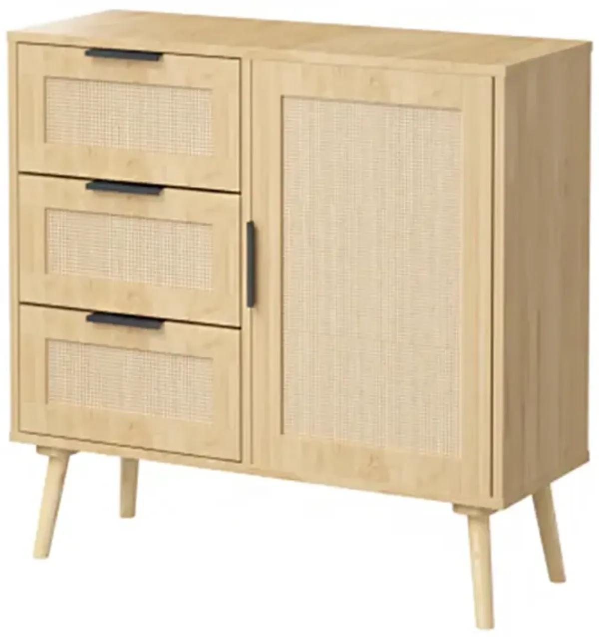 Modern Rattan Wood Dresser Wood Storage Cabinet Sideboard for Bedroom, Living Room, Entryway, Hallway