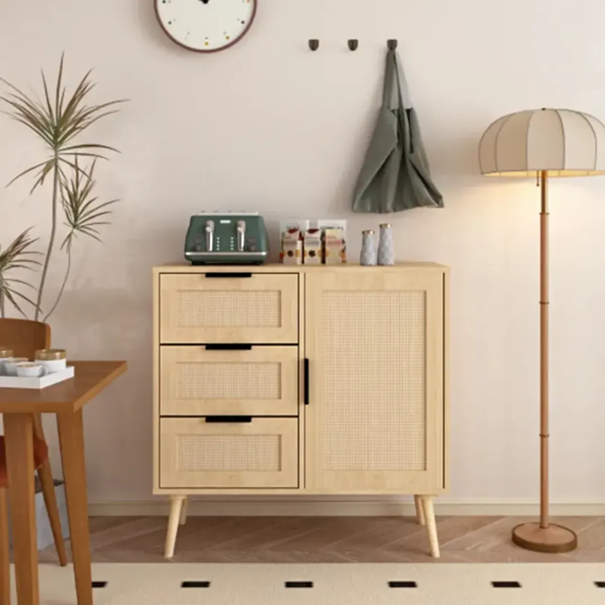 Modern Rattan Wood Dresser Wood Storage Cabinet Sideboard for Bedroom, Living Room, Entryway, Hallway