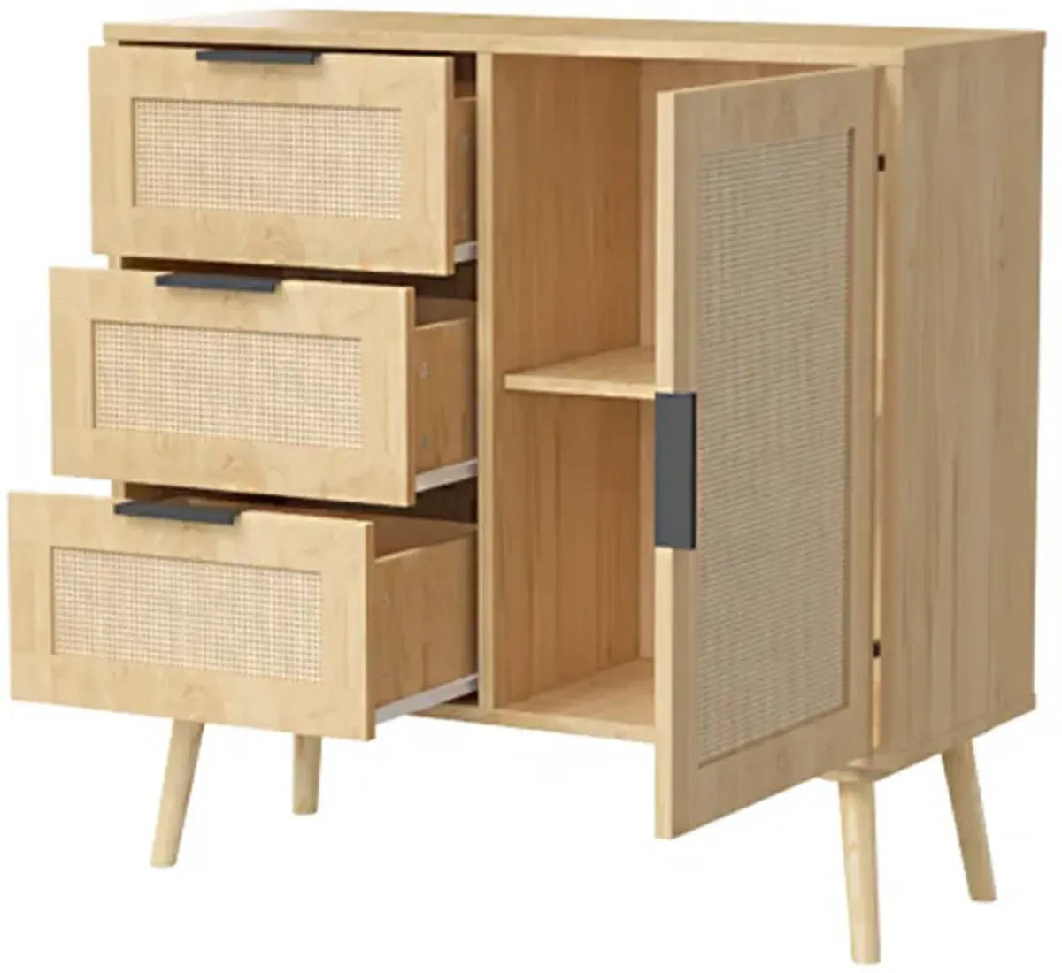 Modern Rattan Wood Dresser Wood Storage Cabinet Sideboard for Bedroom, Living Room, Entryway, Hallway