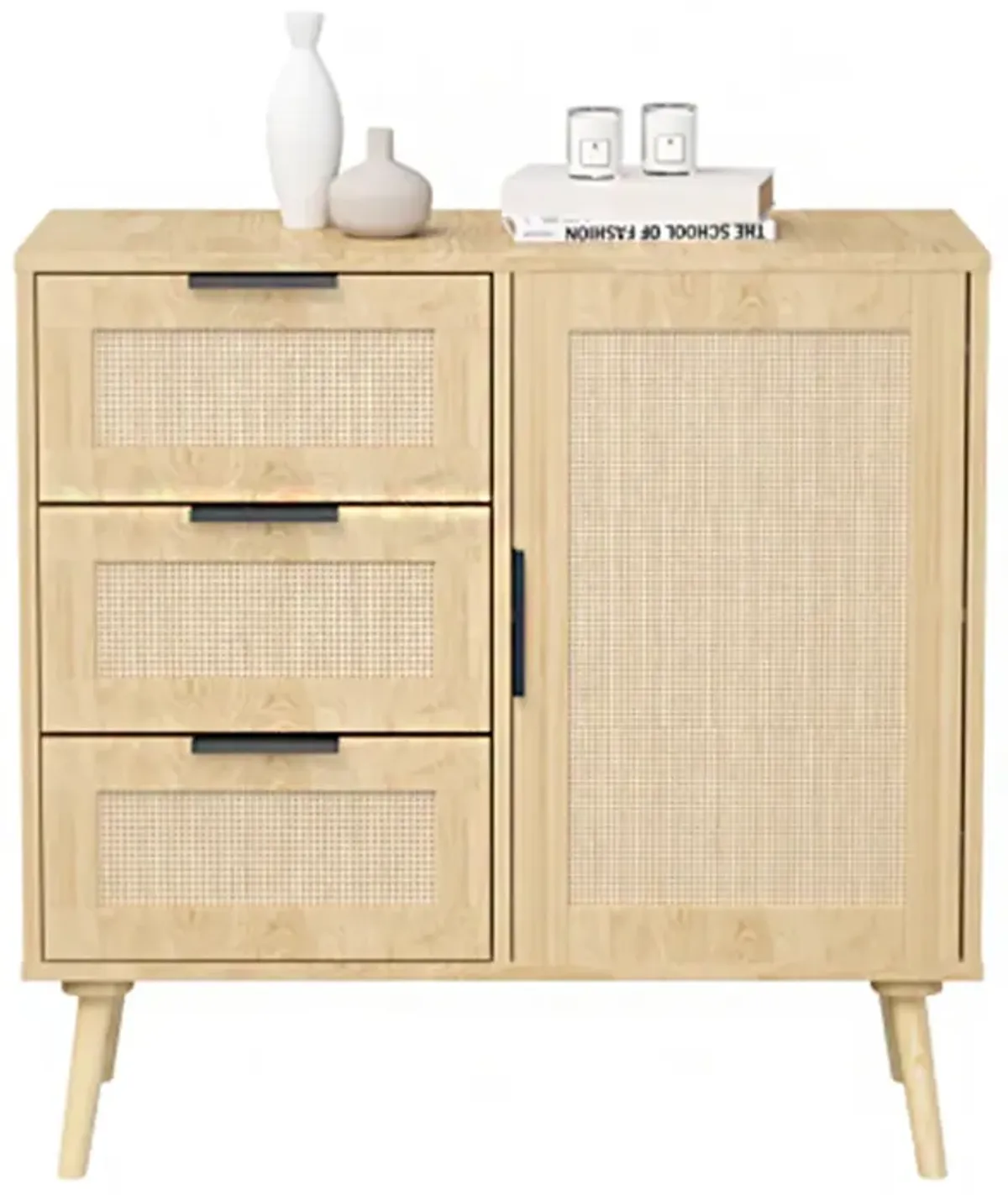 Modern Rattan Wood Dresser Wood Storage Cabinet Sideboard for Bedroom, Living Room, Entryway, Hallway