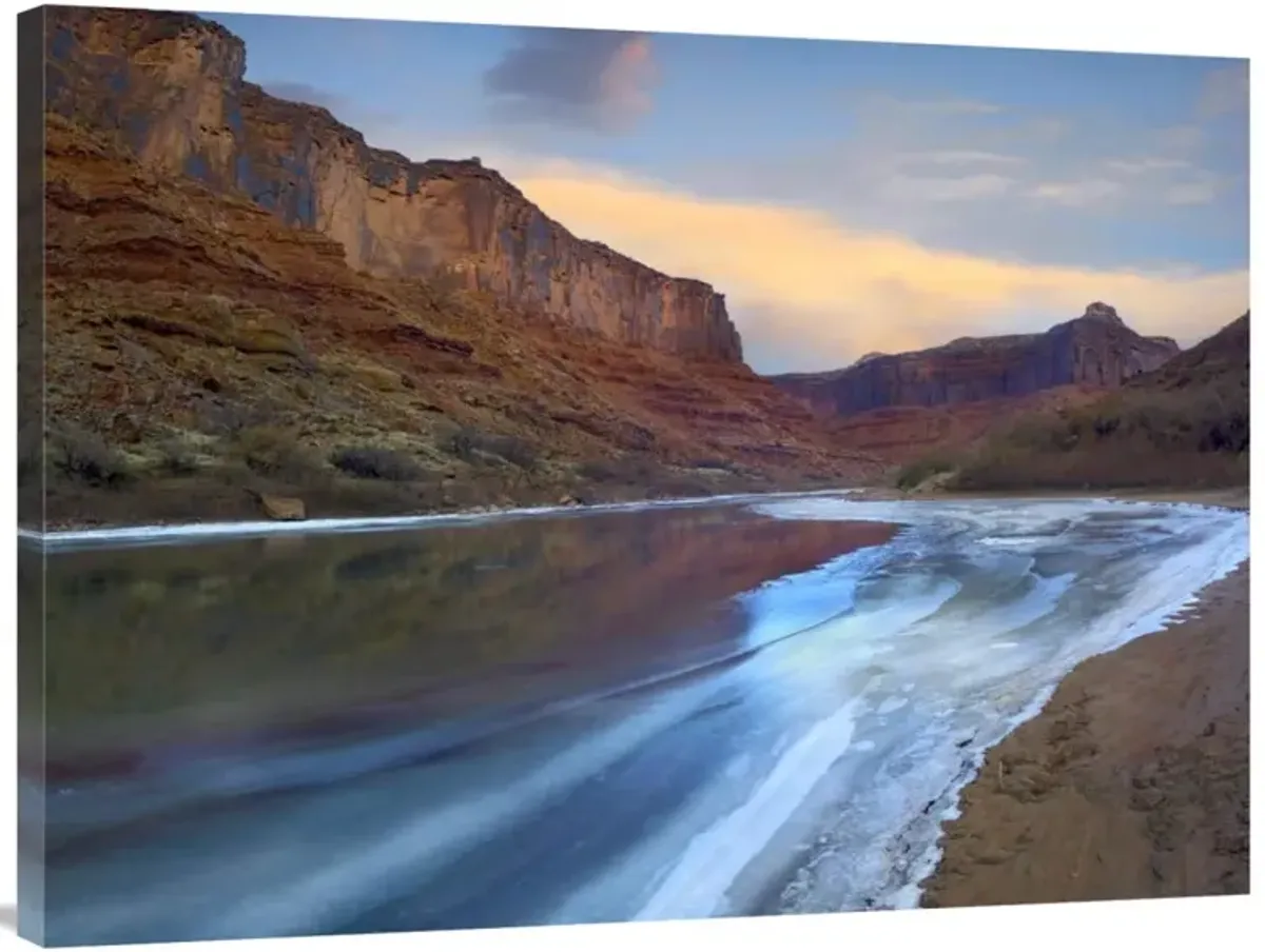 Ice on the Colorado River beneath sandstone cliffs, Cataract Canyon, Utah-Canvas Art-40x30