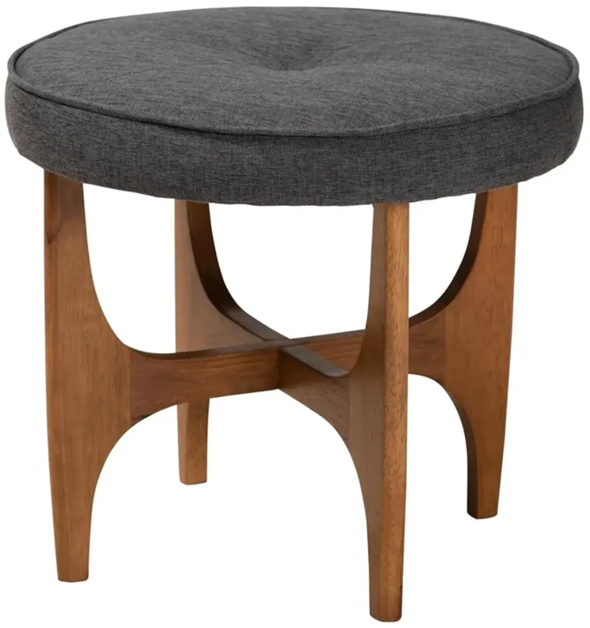 Baxton Studio Theo Japandi Dark Grey Fabric and Walnut Brown Finished Wood Ottoman Footstool