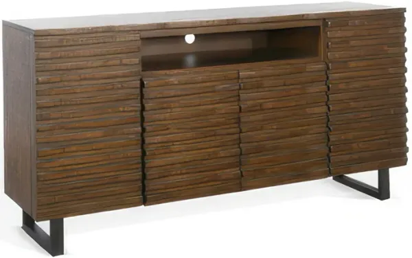 Desy TV Media Entertainment Console, Fluted Doors, Dark Brown 72 Inch - Benzara