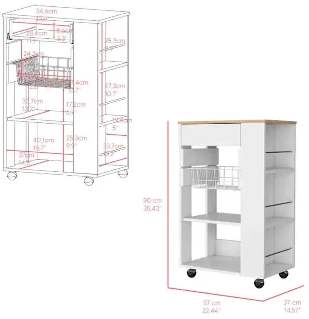 Kitchen Cart Sonex, Kitchen, White / Light Oak