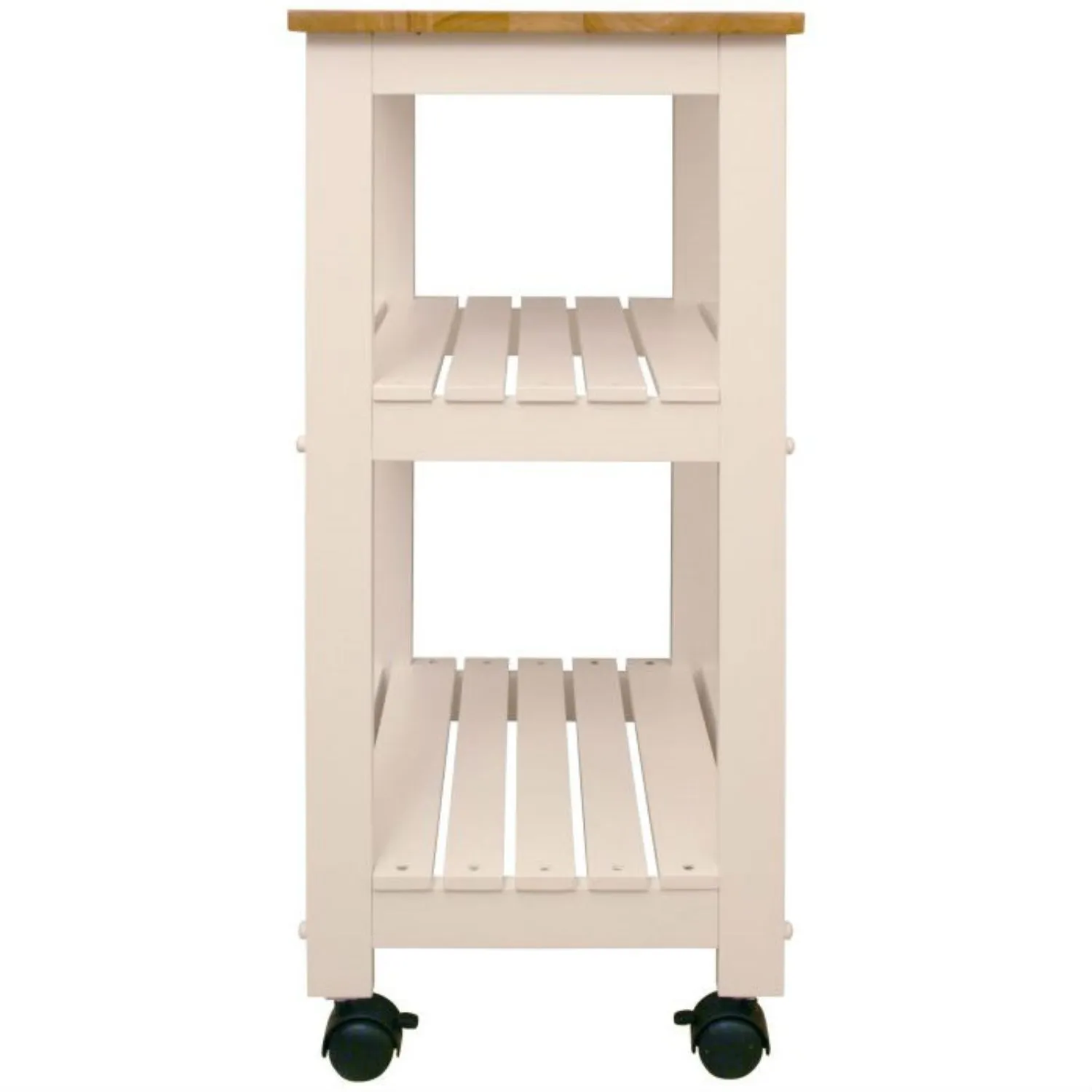 Hivvago White Kitchen Microwave Cart with Butcher Block Top & Locking Casters