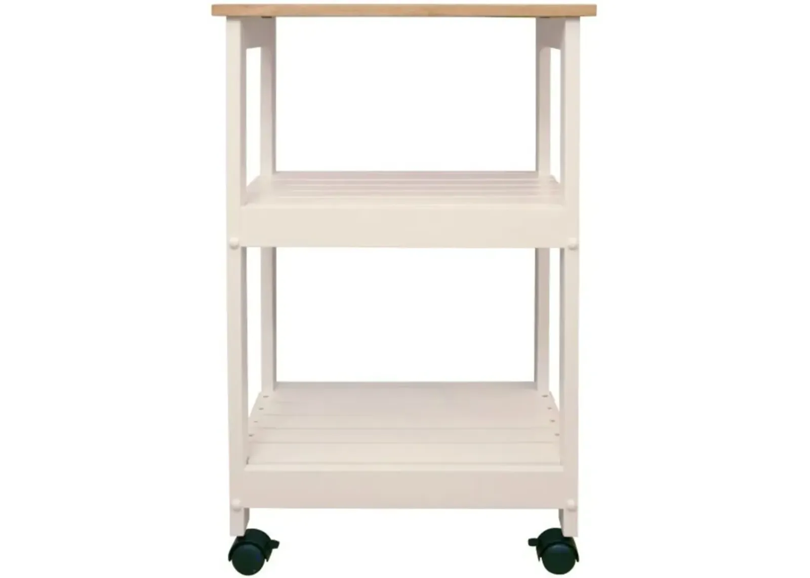 Hivvago White Kitchen Microwave Cart with Butcher Block Top & Locking Casters